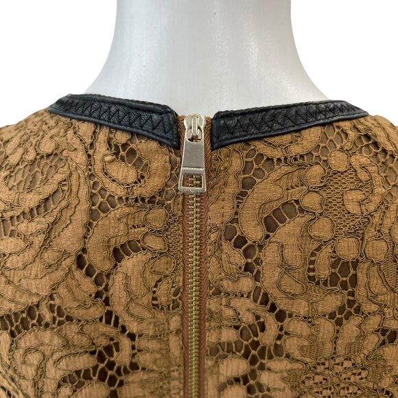 Burberry Camel Gold Lace Leather Trim Short Dress size 4/IT 38 - Picture 5 of 8